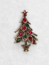 Antiqued Gold Christmas Tree Brooch Vintage Style - £9.47 GBP