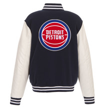 NBA Detroit Pistons Reversible Fleece Jacket PVC Sleeves Patches Black - £102.29 GBP