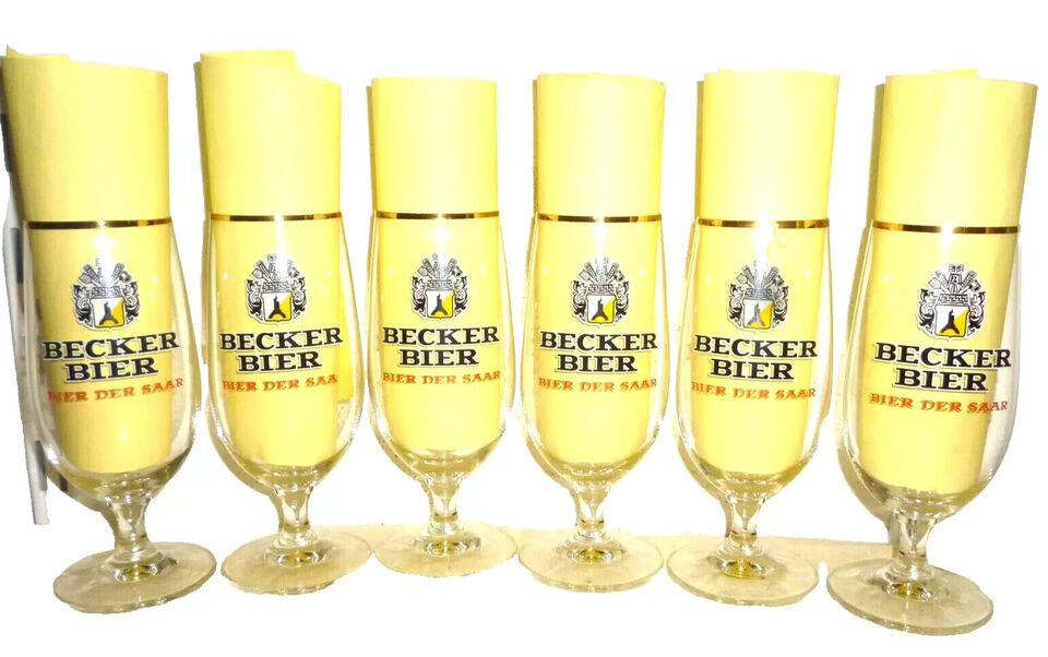 6 Becker Pilsner & Bier +1998 Brewery St.Ingbert Saarland German Beer Glasses