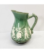 Vintage Embossed Pale Green White Ceramic Pub Scene Water Beer Pitcher J... - £19.09 GBP