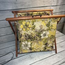 Vintage Folding Knitting Bag Wood &amp; Floral Fabric Bakelite Fastener - $28.71