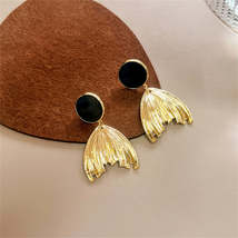 Black Enamel &amp; 18K Gold-Plated Fish Tail Drop Earrings - £10.38 GBP