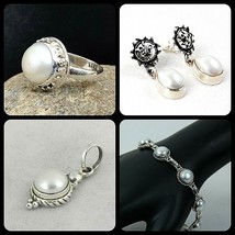 925 Plata Mano Perla Colgante Piedra Preciosa Pendientes Pulsera Anillo Su Juego - £136.87 GBP