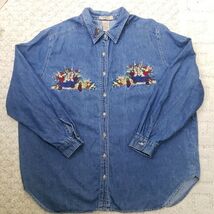 Just My Size Fall Embroidered Shirt Womens Size 18W 20W Blue Cotton Deni... - $20.14