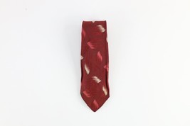 Vintage 40s Bespoke Hand Made Hand Rolled Silk 5 Fold Neck Tie Geometric Red USA - £63.26 GBP