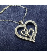 SUN 925 Sterling Silver - Diamond Encrusted Heart Pendant Chain Necklace - $49.95