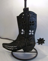 COWBOY Boot Metal Tin Table Lamp Southwest Look Western Electric Black - £31.30 GBP