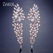 ZAKOL Marquise Cut Cluster Zirconia Crystal Long Dangle Earrings Shiny Leaf Brid - £17.85 GBP