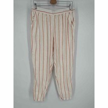 C&amp;C California Straight Leg Casual Pants Sz L White Orange Striped 100% Linen - £21.93 GBP
