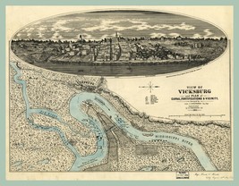 11906.Decor Poster.Room wall.Home art design.1863 Vicksburg aerial view map - £13.74 GBP+