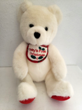Just Friends Babys First Christmas Bear Plush Stuffed White Red Bib - £19.40 GBP