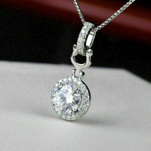 Solid 14k White Gold Plated 1.50 Ct Simulated Diamond Halo Drop Women's Pendant - £75.57 GBP