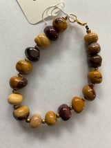 Brown Tan Stone Beads Bracelet, Costume Jewelry, Brown Stone Beaded Bracelet - £24.92 GBP