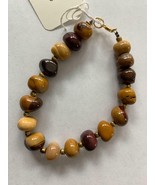 Brown Tan Stone Beads Bracelet, Costume Jewelry, Brown Stone Beaded Brac... - £24.94 GBP