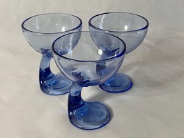 Vtg Bormioli Rocco Blue Made In Italy Jerba Curved Stem Dessert Glasses Set of 3 - £24.05 GBP