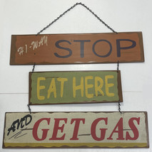 &quot;Hi-Way Stop, Eat Here, And Get Gas&quot; Hanging Metal Sign 17&quot; T x 19-1/2&quot; L - £15.62 GBP