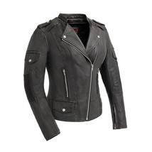 Women&#39;s MCJ Leather Jacket Tantrum CE Armor Pocket Motorcycle Jacket by FirstMFG - £235.98 GBP