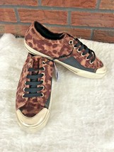 Leopard Calf Hair Sneakers EU Size 39 Fit Men 6 Women 8 Distressed Low Top Shoes - £10.69 GBP