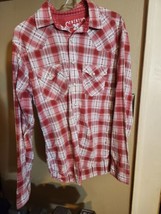 pearl button up shirt Wrangler Twenty X Button Up mens medium red white cowboy - £9.89 GBP