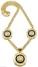 Egypti Necklace New Two Toned 3 Pendant Heads 30 Inch Long Cuban Link 10mm Chain - £30.33 GBP