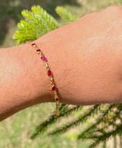 5Ct Oval Cut Lab-Created Pink Ruby Women Bracelet 14k Yellow Gold Plated - £230.23 GBP