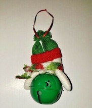 Snowman Green Large Jingle Bell Christmas Ornament 5.5&quot; plush - £4.78 GBP