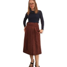 Halston Wrap Skirt Wool 70s Red Rust Twill Knee Midi S Petite - £29.88 GBP