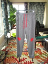 LuLaRoe Jax NWOT SMALL Heathered Gray with Red Heart Knee Patches Joggers - $25.02