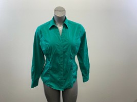 Lee Riders Women&#39;s Button Up V Neck Blouse Size Medium Green Long Sleeve Top - £6.92 GBP