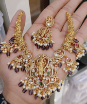 Indian Bollywood Style Gold Plated CZ Choker Necklace Temple Bridal Jewelry Set - £74.54 GBP