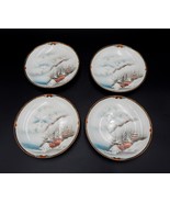 Japanese Kutani Saucer Plate Set Pagoda Winter Volcano S/4 Hand-Painted - $29.00