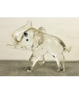 Clear Glass Elephant Figurine, Small Paperweight, Trunk Up, Blue Eyes, #... - £15.31 GBP