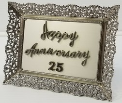 VC) Vintage Happy Anniversary 25 Ornate Silver Metal Creed Tabletop Wall Frame - £11.86 GBP