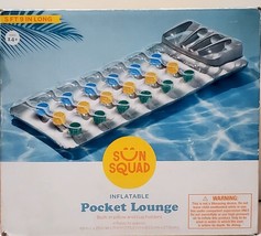 New Sun Squad Inflatable Pocket Pool Lounge Built in Pillow &amp; Cup Holder... - $18.67