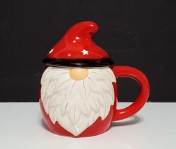 NEW Christmas Gnome Santa Claus Mug with Lid 12 OZ Ceramic - $11.99