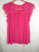 Nanette Lepore Women&#39;s Pink Flutter Sleeve Gauze Tie Front Blouse Size M - £17.29 GBP