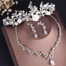 luxury crystal handmade tiara earrings necklace jewelry sets brides engagement p - £30.15 GBP