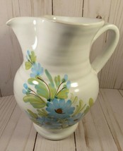 Pitcher White Pottery with Pinched Spout Italy Fattoa Mano Blue Flowers7... - £10.17 GBP