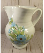 Pitcher White Pottery with Pinched Spout Italy Fattoa Mano Blue Flowers7... - £9.98 GBP
