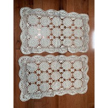 Vintage Handmade Crochet Doilies Set of 2 Rectangular 12&quot;x20&quot; Ivory Lace - £17.30 GBP