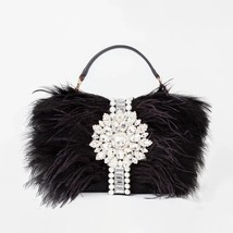 Winter Women Fashion Handbags New Elegant Crystal Ostrich Feather  Dinner Dress  - £97.39 GBP