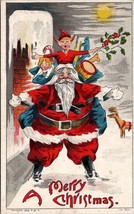 Fun Fat Santa Claus Toys and Elf Christmas Greetings 1908 Postcard Y2 - £13.54 GBP