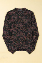 Black Western Rodeo Printed Mock Neck Long Sleeve Mesh Top - $113.03 MXN