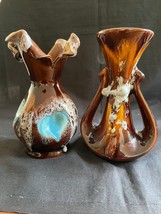set of 2 Vintage French Vase VALLAURIS Majolica Free Form. Marked Bottom - £85.71 GBP