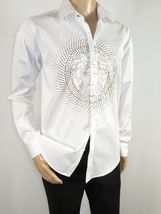 Mens CEREMONIA Shirt 100% Cotton Medusa Medallion Rhine Stones #STN 13 VRS white image 7