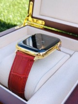 24K Gold Plated 44MM Apple Watch Series 5 Stainless Steel Red Band Gps Lte - £1,045.10 GBP