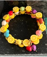 Lemon Slices and Multicolored Stone Skulls Wrap Bracelet - £15.17 GBP