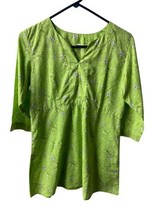 Unbranded Top Womens Large Green Floral Cotton V Neck  3/4 Sleeve Top Casual - £7.04 GBP