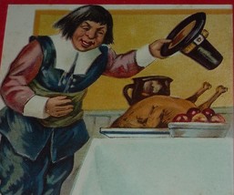 Pilgrim Tipping His hat to Turkey Dinner Antique Thanksgiving Postcard - $7.50