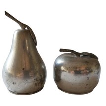 Fruit Salt Pepper Shakers Web Pewter Pear Apple Vintage Stoppers Silver Tone  - £14.21 GBP